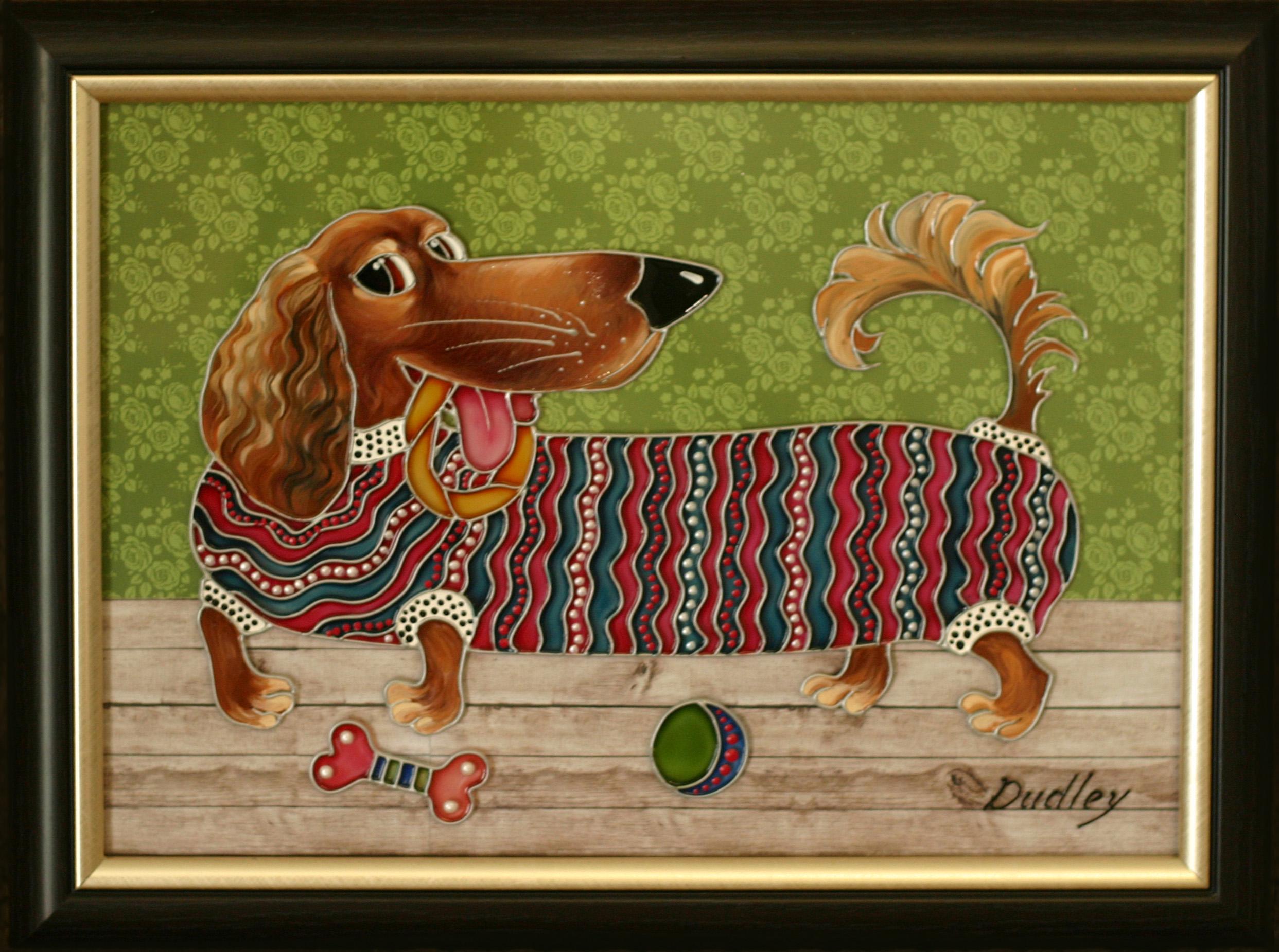 ダックスフントの肖像画 犬のカスタム絵画 ステンドグラスの絵画