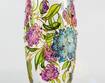 アンティークビクトリア朝のブリストルガラス花瓶（手描きのオレンジと