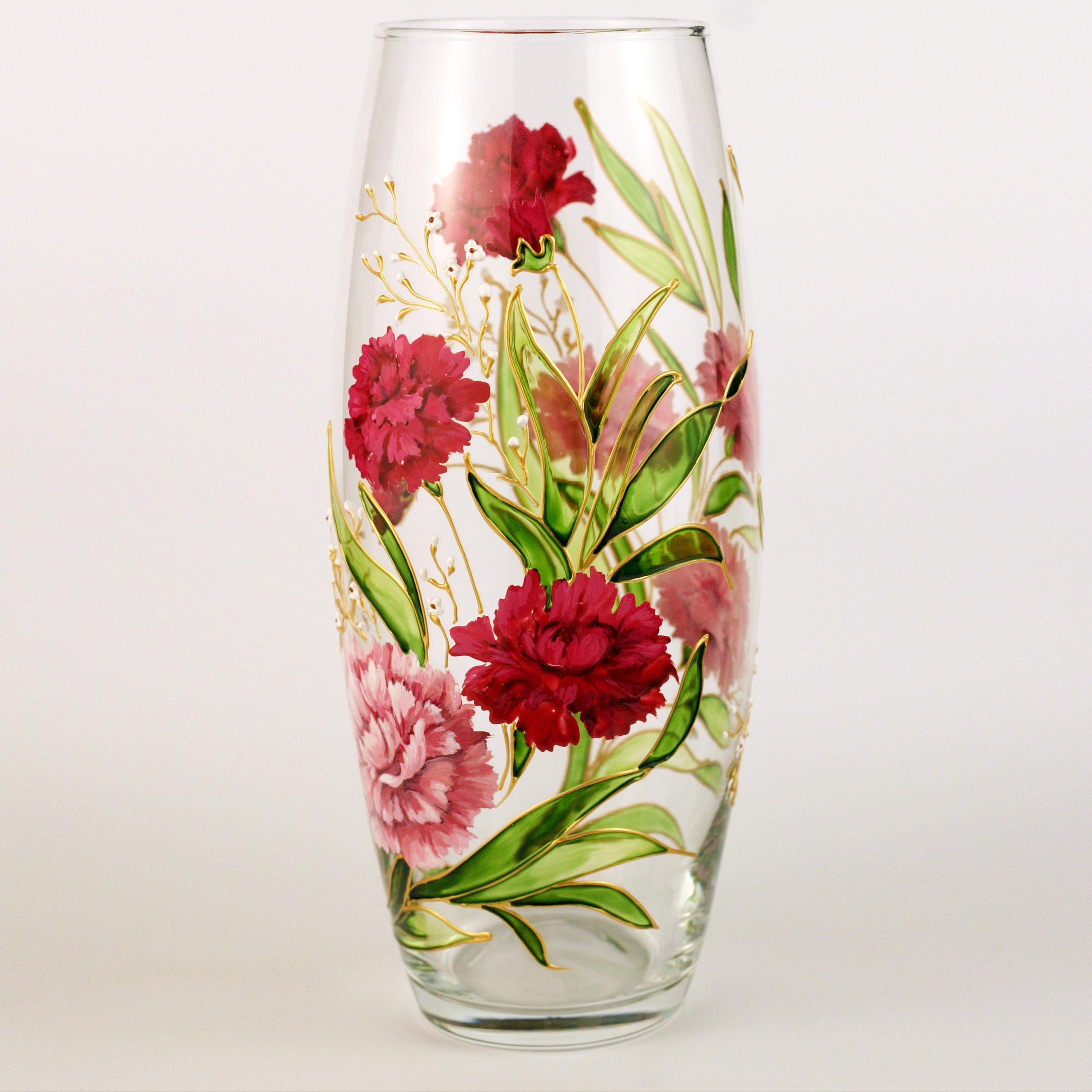 カーネーションの花瓶、手描きの赤い花瓶、パーソナライズされたギフト