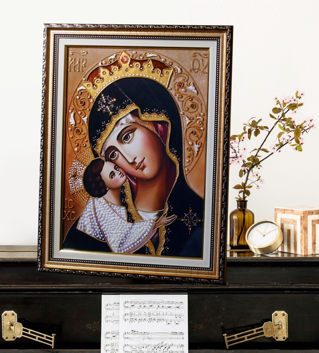 Mary and Child Jesus Stained Glass Painting Virgin Mary Wall Art Jesus ...