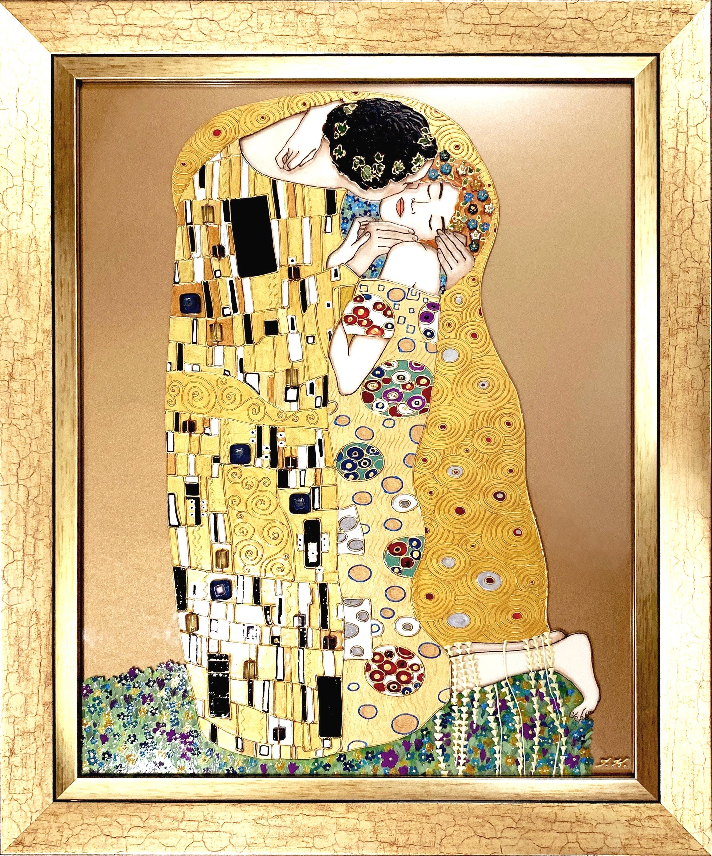 クリムト ステンドグラス The Kiss グラスマスターズ 接吻 接吻 グスタフ・クリムト ステンドグラス 接吻の絵画 ガラスの壁