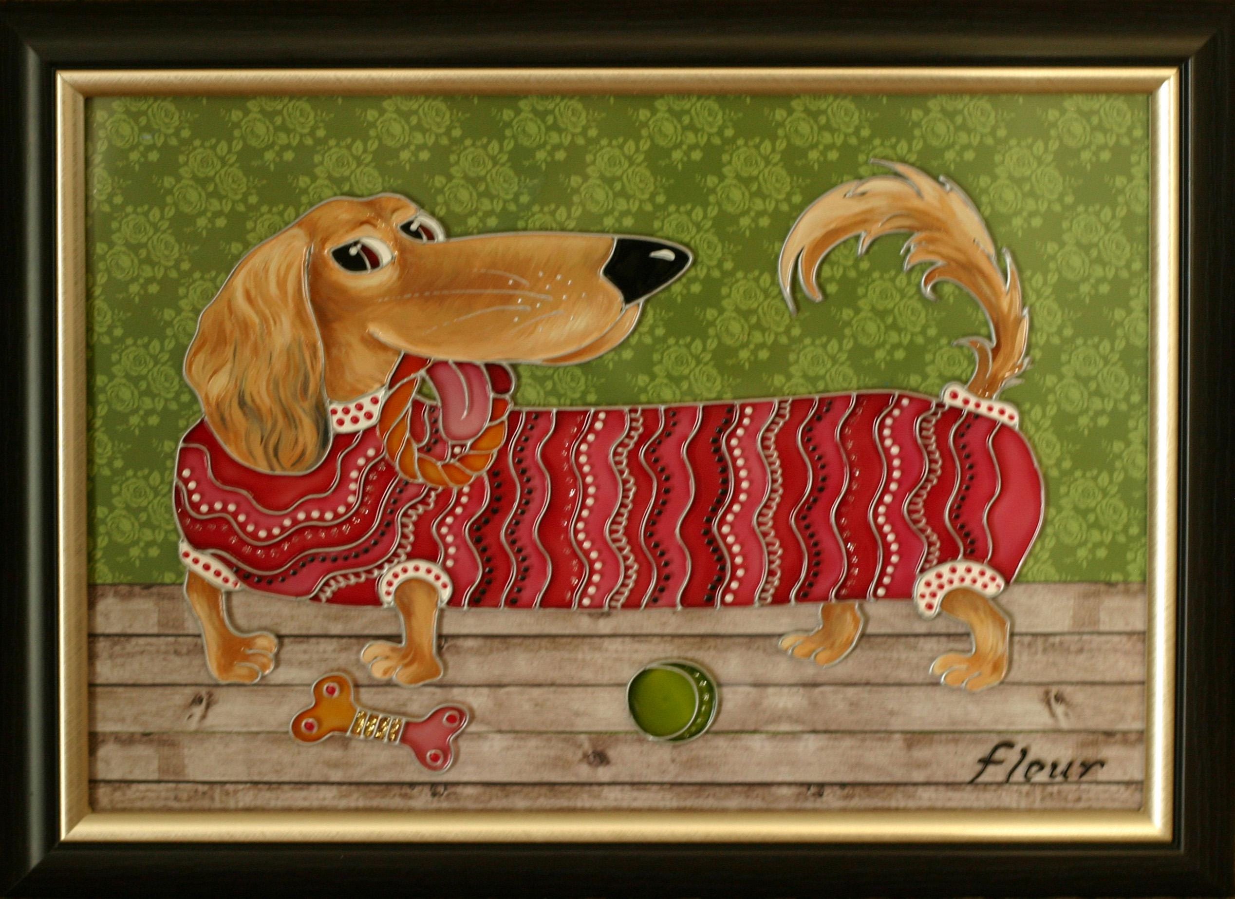 ダックスフントの肖像画 犬のカスタム絵画 ステンドグラスの絵画