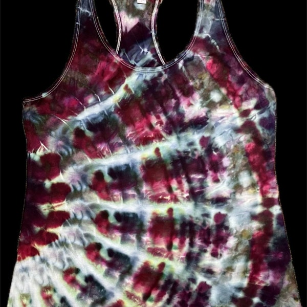 Ladies Large Spinal Wave Tie Dye Racerback Tank Top Shirt in Pink, Purple, Grey, Green and Yellow