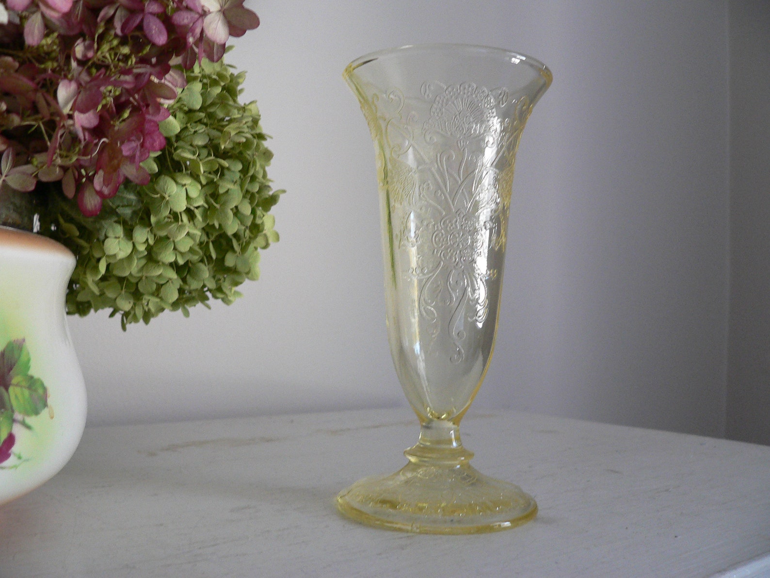 Vintage Yellow Depression Glass Vase Small Yellow Footed Etsy