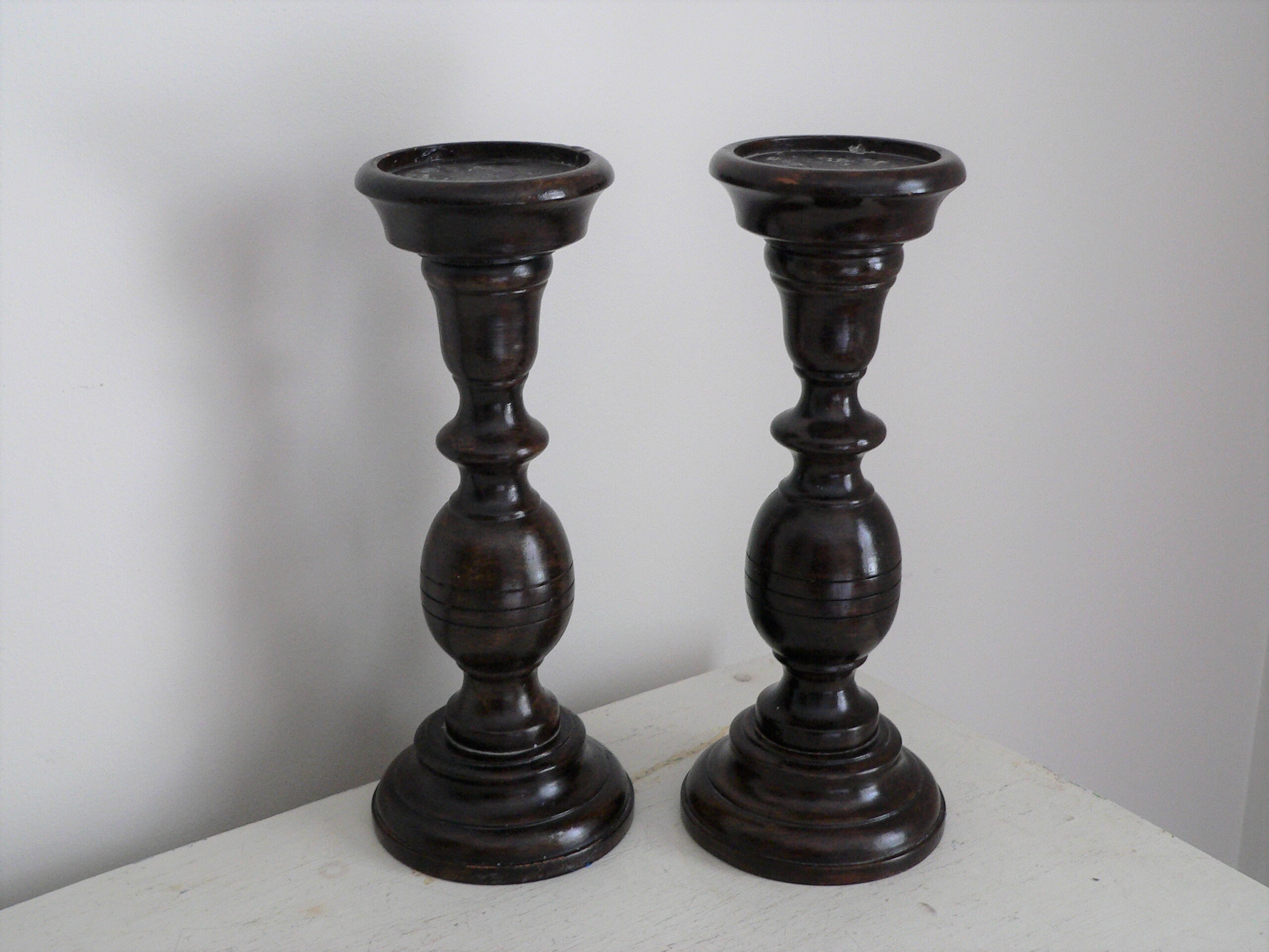 Vintage Wood Candle Holders Pair of Wood Candle Holders Etsy