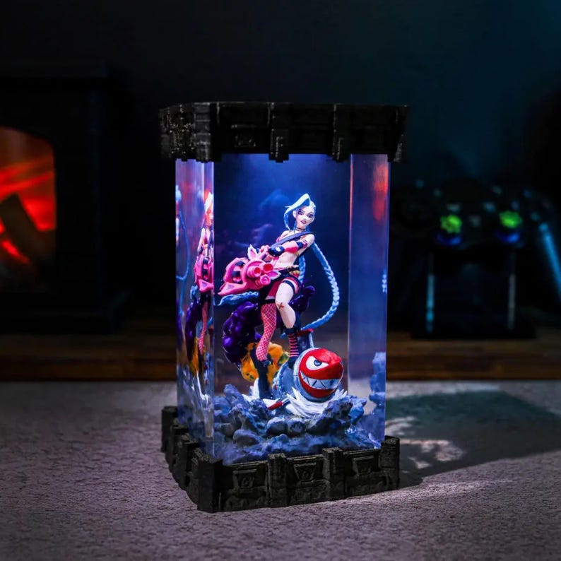 Jinx Arcane Epoxy Resin Wood Lamp, Diorama, Gaming Decor, Gift for Her ...