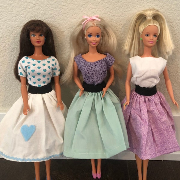 Vintage Handmade Barbie Poodle Skirts - 1950’s Style Outfits, Many Colors to Choose From!!