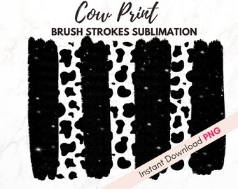 Cow Print Pattern, Brush Strokes Sublimation Background PNG, Black Glitter, Digital Download