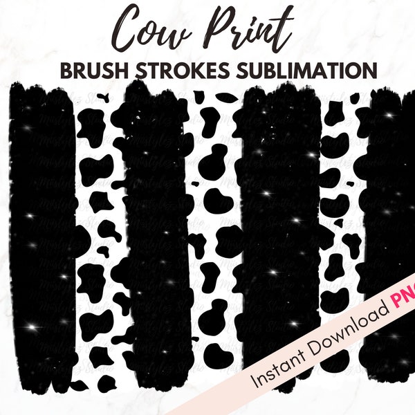 Cow Print Pattern, Brush Strokes Sublimation Background PNG, Black Glitter, Digital Download