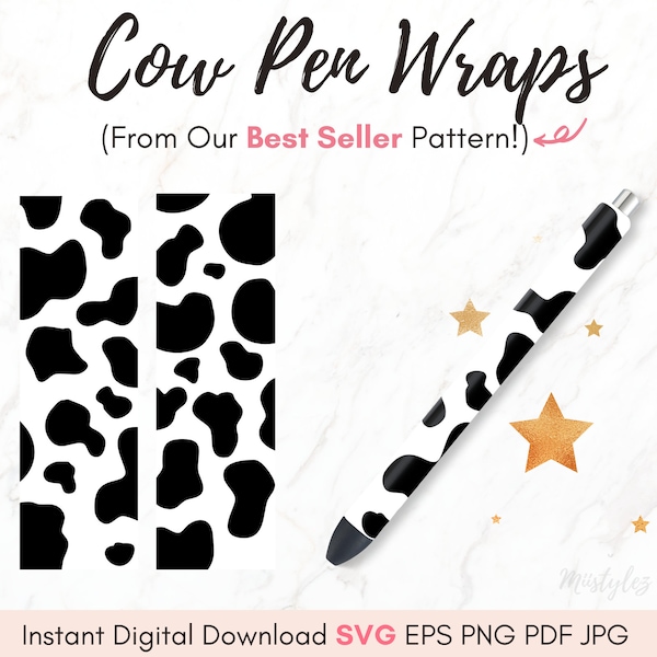 Cow Pen Wrap SVG, Pen Wraps, Pen Wraps Waterslides, Personalized Glitter Pen Wrap, Ink, Epoxy pen, Instant Digital Download