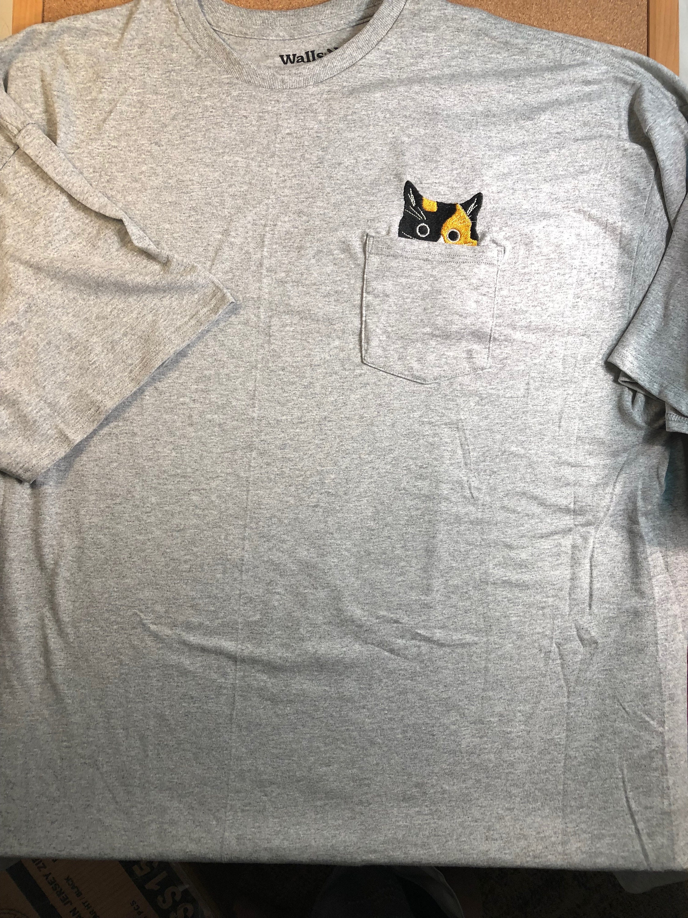 Calico Cat Embroidered Pocket T-shirt - Etsy