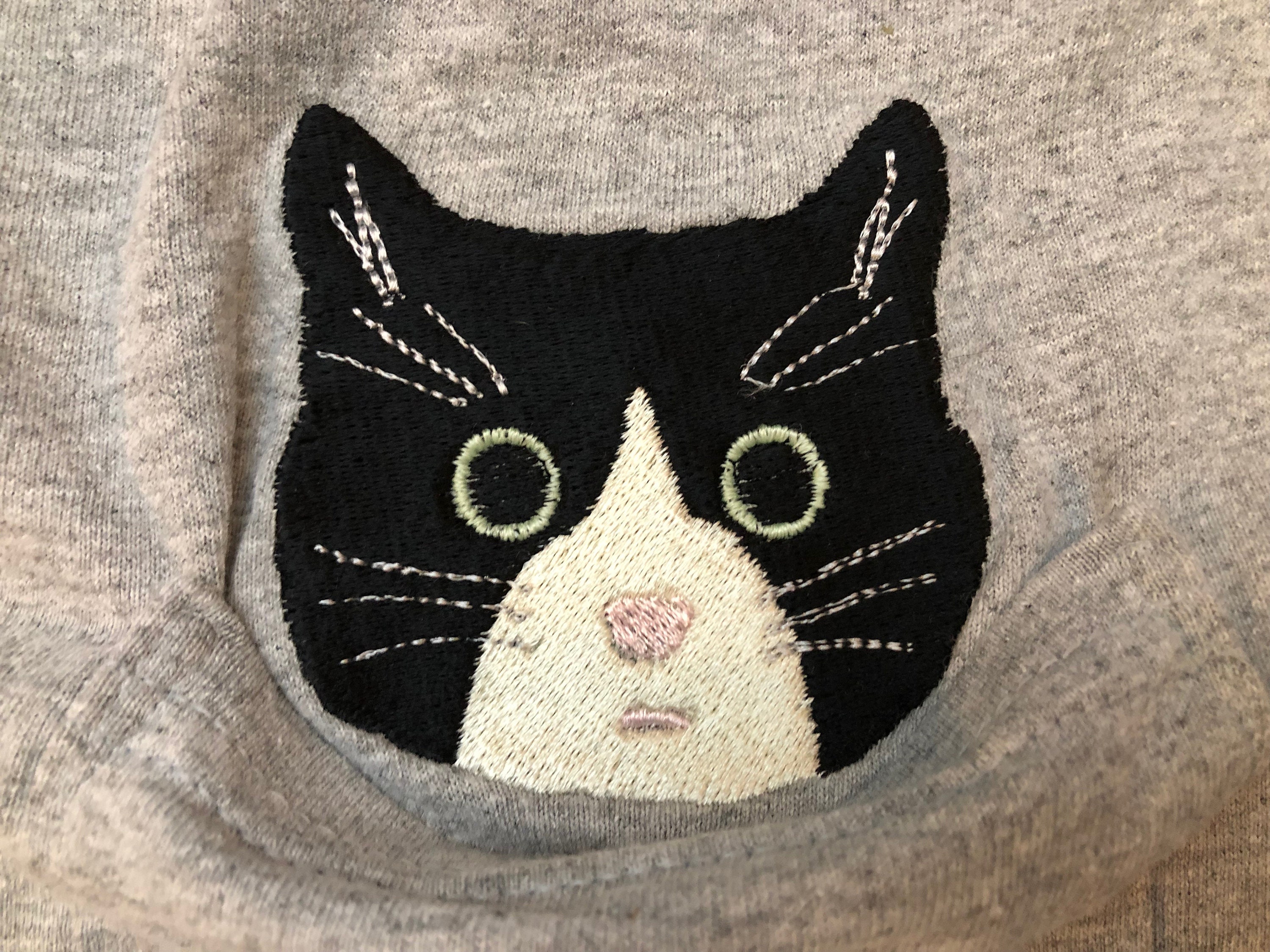 Tuxedo Cat Embroidered Pocket T-shirt - Etsy