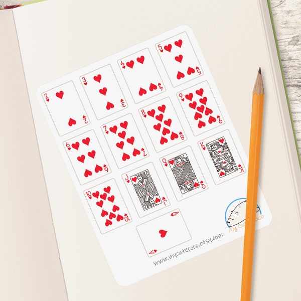 Hearts Playing Cards Stickers - Perfect for Planners, Diaries, Organizers, and Journals - Handmade Icons for Scrapbooking and Crafting Fun