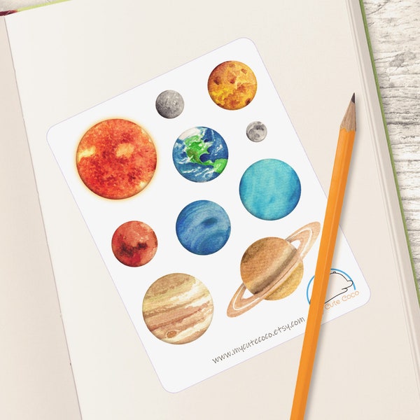 Watercolor Solar System Stickers - Planner and Journal Embellishments - Planet Scrapbooking Decals - Celestial Theme Decorations for Crafts