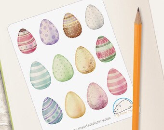 Easter Egg Planner Stickers - Watercolor Embellishments for Journals, Diaries, and Scrapbooks - Holiday Icons for Crafts and Projects