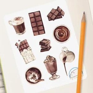 Handmade Watercolor Chocolate Stickers for Planners, Journals, Scrapbooks & Craft Projects