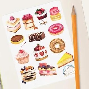 Vibrant Watercolor Dessert Stickers: Planner Decals & Scrapbook Embellishments for Food Journaling