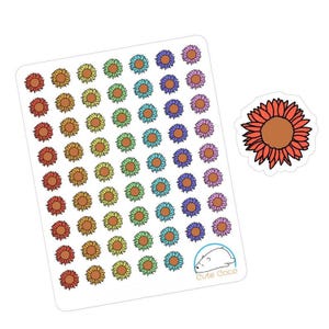 Stickers carnet tournesol - Jolies icônes florales aux couleurs de l'arc-en-ciel pour agendas, organisateurs, agendas et albums de coupures - Parfaits pour la création