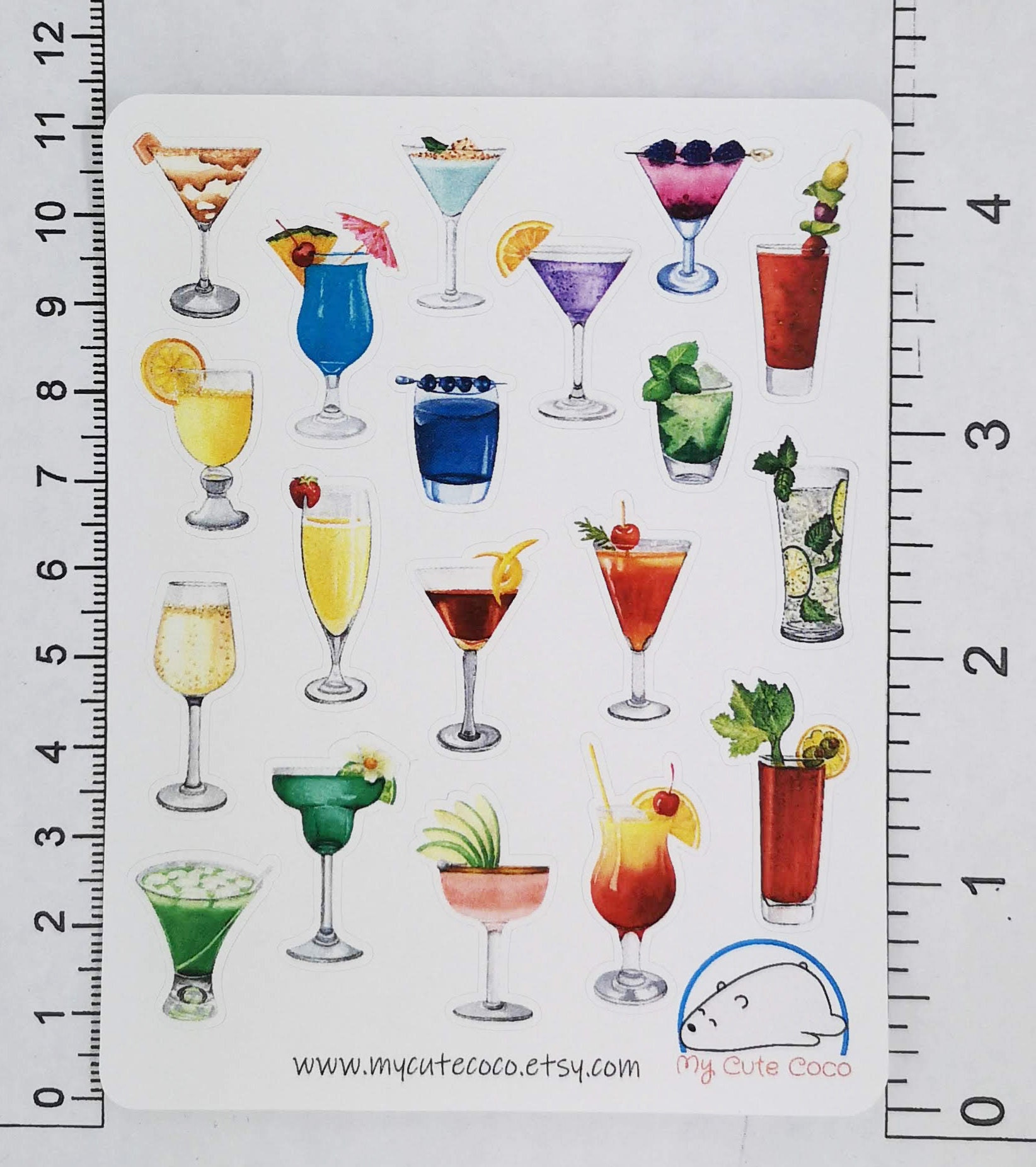 Cocktail Sticker Sheet - 10 Waterproof Stickers - Ember & Cinder
