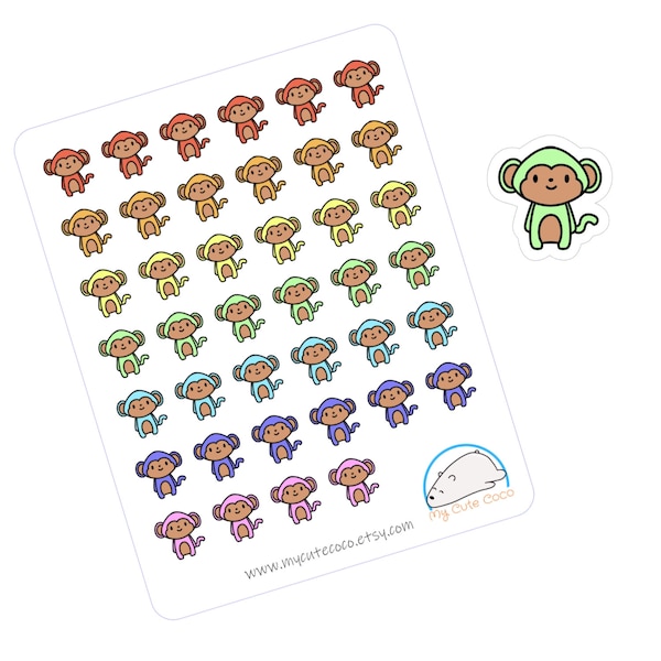 Schattige aapstickers - kleurrijke dierenplanner en dagboekdecor - regenboog scrapbookingbenodigdheden voor knutsel- en doe-het-zelf-projecten