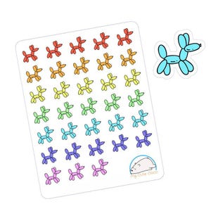 Kleurrijke hondenballonstickers - perfect voor planners, tijdschriften, agenda's en plakboeken - schattige ontwerpen op wit papier of transparant vinyl