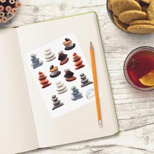Aquarel Zen Stones Stickers - Kleurrijke planner en dagboekversieringen - Balancerende stenen voor scrapbooking, organiseren en knutselen