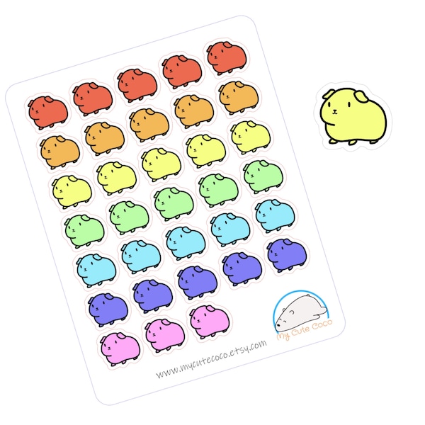 Cute Guinea Pig Stickers - Perfect for Planners, Organizers, Diaries, and Journals - Animal Scrapbook Decals in White Paper or Clear Vinyl