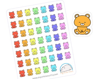 Cute Bear Stickers - Rainbow Planner Icons in White Paper or Transparent Vinyl -  Perfect Animal Decor for Journals, and Scrapbooks