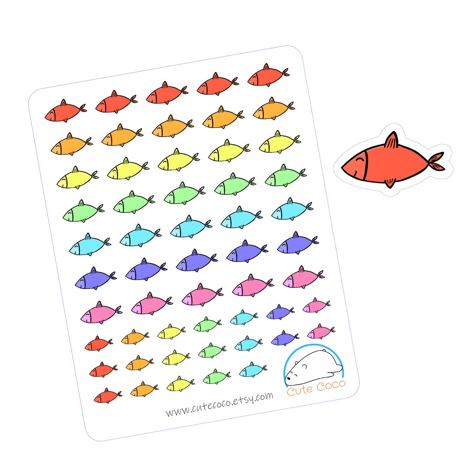 Cute Rainbow Color Fish Stickers by Athina White Paper or Transparent Vinyl  -  Denmark