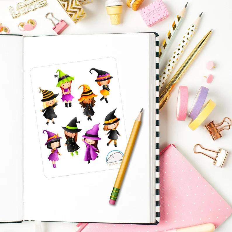 Enchanting Witch Stickers: Adorable Decals for Planners, Journals, Scrapbooks, and Magical Crafts