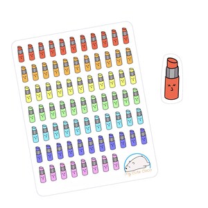 Niedliche Lippenstift-Aufkleber in Regenbogenfarben, perfekt für Planer und Journals, ideal um Ihrem Briefpapier eine persönliche Note zu verleihen