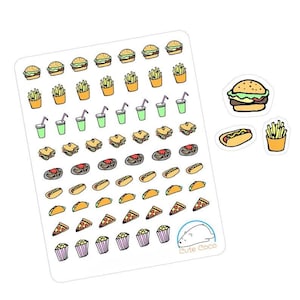Cute Fast Food Planner Stickers: Pizza, Burger and Fries Icons for Journaling & Scrapbooking