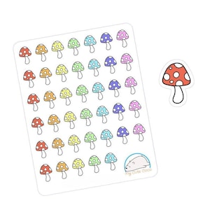 Mushroom Stickers - Planner and Journal Decor - Colorful Fungi Icons for Crafting and Scrapbooking