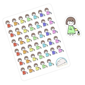 Adesivi per piante che innaffiano una bambina - Piccole icone per diari, diari e agende - Illustrazioni adorabili di bambini per progetti creativi