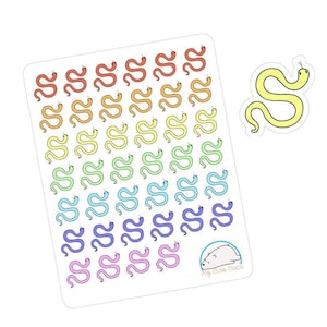 Adesivos de cobra kawaii arco-íris: decalques fofos de répteis para diários, planejadores e álbuns de recortes (branco/vinil)