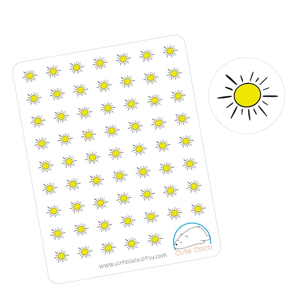 Sun Planner Stickers - Cute Weather Icons for Journals, Diaries, and Scrapbooks - Mini Sun Icons - White Paper or Transparent Vinyl