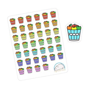 Adesivos rústicos de cesta de maçãs: decalques artesanais para planejadores, diários, artesanato e scrapbooking
