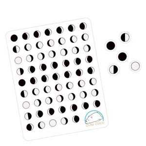 Stickers phases de lune céleste pour agendas et carnets : cycles complets, croissants, décroissants, nouveaux, quarts de lune