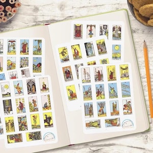 Pegatinas de cartas del Tarot de Rider-Waite - Arcanos mayores, varitas, copas, espadas, pentáculos - Diseños únicos hechos a mano para proyectos de bricolaje y álbumes de recortes