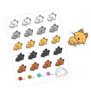 Pegatinas de gatos kawaii: adorables iconos dibujados a mano para agendas y diarios - Yawning Designs on Vinyl