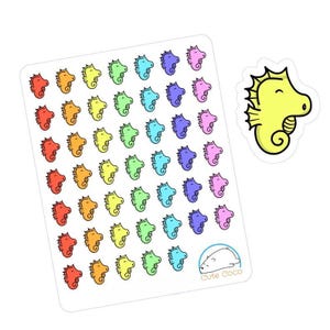 Grillige stickers regenboog zeepaardje: handgetekende kawaii-pictogrammen voor planners, tijdschriften en knutselwerkjes