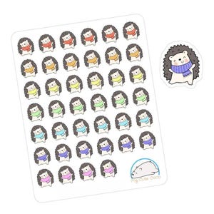 Stickers Adorable Hérisson avec une écharpe - Parfaits pour les agendas, les journaux, les organisateurs et les albums - Animaux colorés pour s'amuser