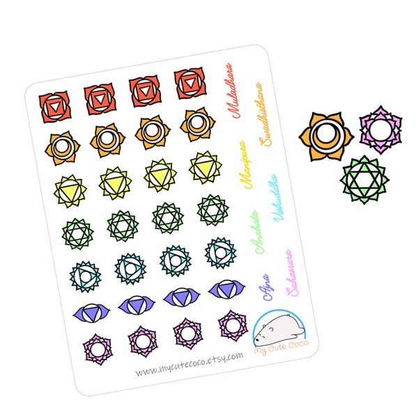 Chakra Symbols Stickers - Perfect for Planners, Journals, Diaries, and Scrapbooks - Rainbow Chakra Names Decals - Handmade Spiritual Decor