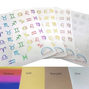 Adesivos de Símbolos do Zodíaco Cintilantes: Decalques Celestiais para Agendas, Diários e Álbuns de Recortes - Entusiastas da Astrologia