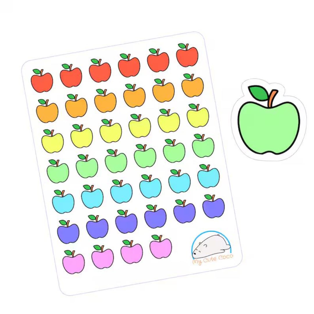 Colorful Apple Fruit Icon Stickers for Planners & Journals - Paper or ...