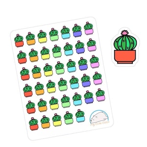 Pegatinas de cactus - Diseño de flor rosa adicional - Ideal para planificadores, organizadores y diarios - Papel blanco o vinilo transparente