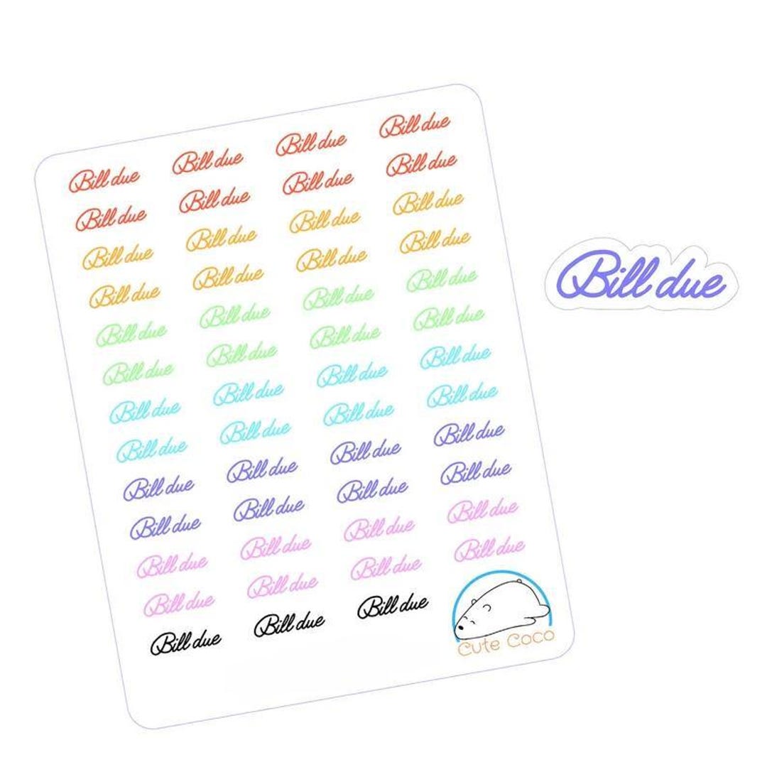 Rainbow Script Bill Due Stickers for Planners: White Paper or ...