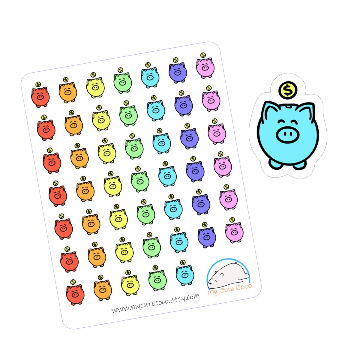 Piggy Bank Stickers Colorful Saving or Allowance Sticker for Etsy UK