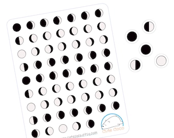 Moon Phase Stickers - Full Moon, Waxing, Waning, New, Half, First Quarter, Third Quarter - Celestial Phases for Planners and Journals