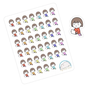 Cute Girl with Computer Stickers - Handmade Icons for Journals, Planners & Scrapbooking